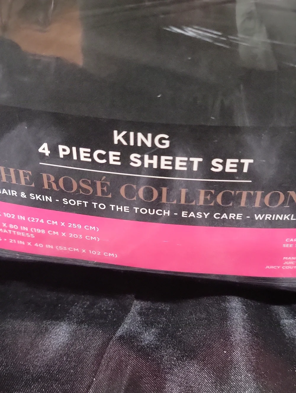 Juicy Couture Black Satin King 4-Piece Sheet Set